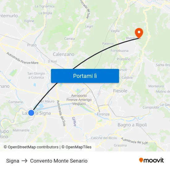 Signa to Convento Monte Senario map