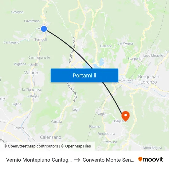 Vernio-Montepiano-Cantagallo to Convento Monte Senario map