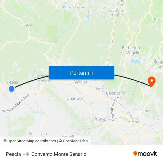Pescia to Convento Monte Senario map