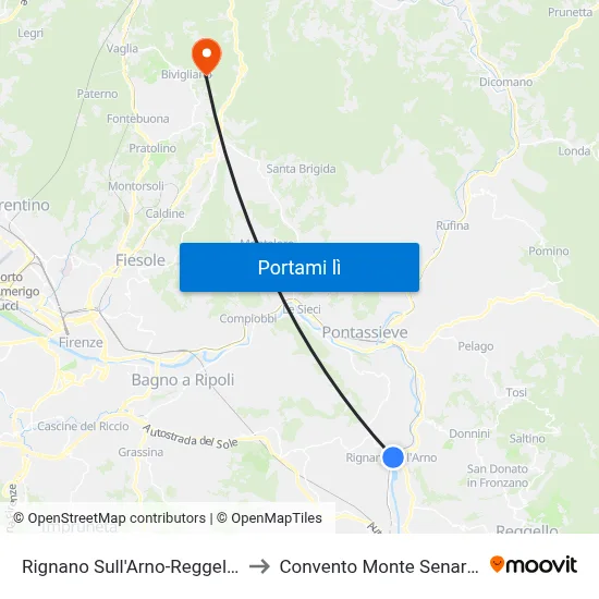 Rignano Sull'Arno-Reggello to Convento Monte Senario map