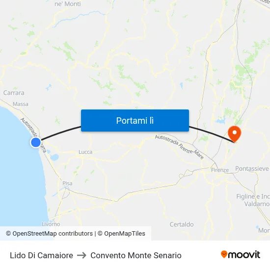Lido Di Camaiore to Convento Monte Senario map