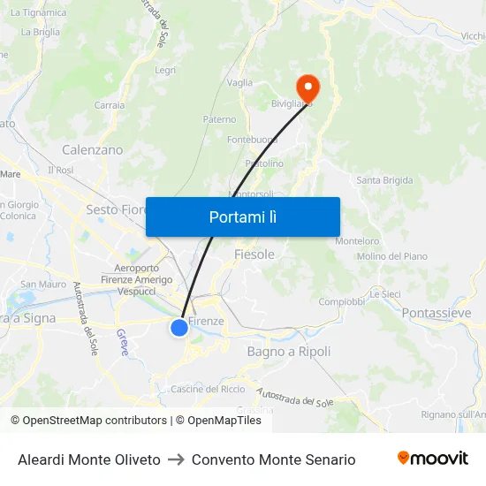Aleardi Monte Oliveto to Convento Monte Senario map