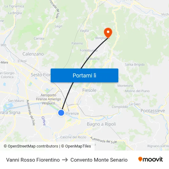 Vanni Rosso Fiorentino to Convento Monte Senario map