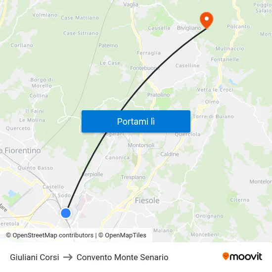 Giuliani Corsi to Convento Monte Senario map