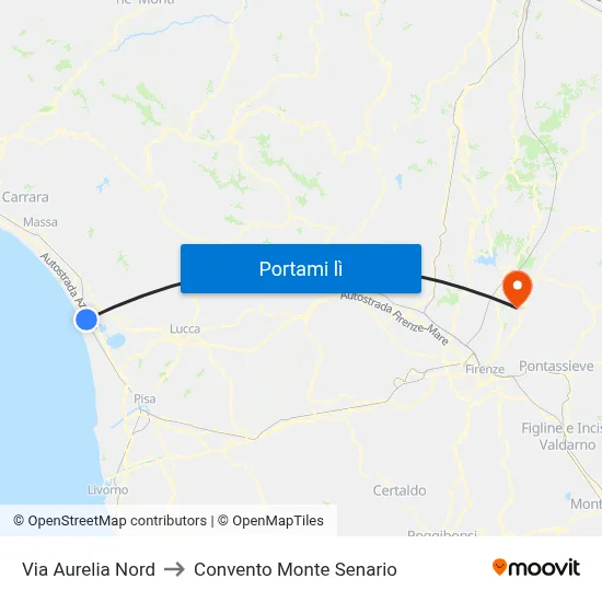 Via Aurelia Nord to Convento Monte Senario map