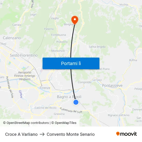 Croce A Varliano to Convento Monte Senario map