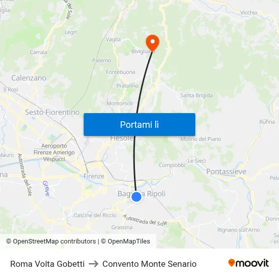 Roma Volta Gobetti to Convento Monte Senario map
