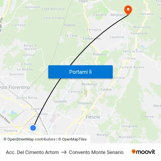 Acc. Del Cimento Artom to Convento Monte Senario map