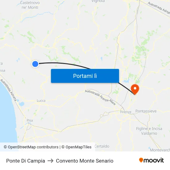 Ponte Di Campia to Convento Monte Senario map