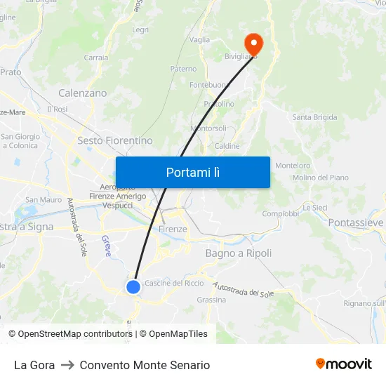 La Gora to Convento Monte Senario map