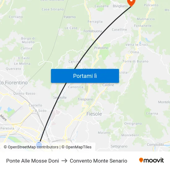 Ponte Alle Mosse Doni to Convento Monte Senario map