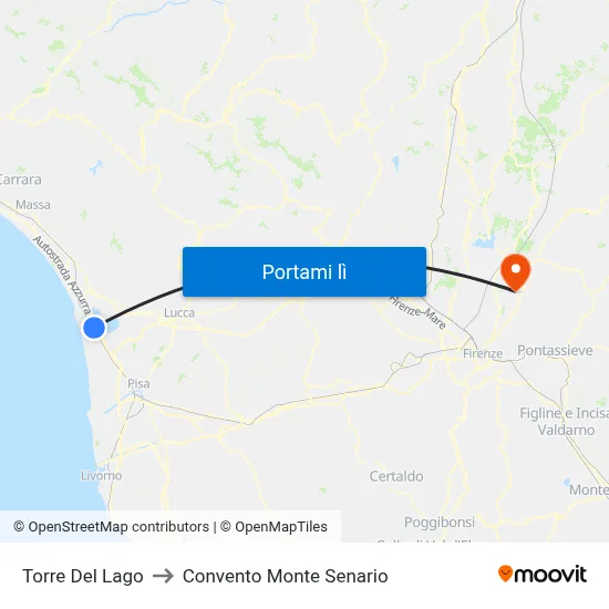 Torre Del Lago to Convento Monte Senario map
