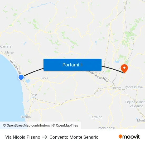 Via Nicola Pisano to Convento Monte Senario map