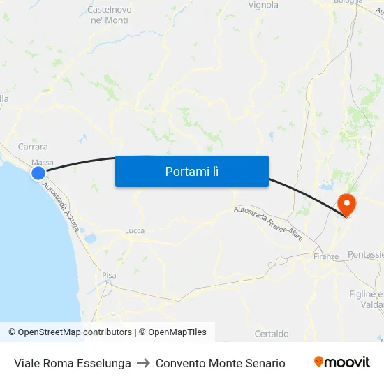 Viale Roma Esselunga to Convento Monte Senario map