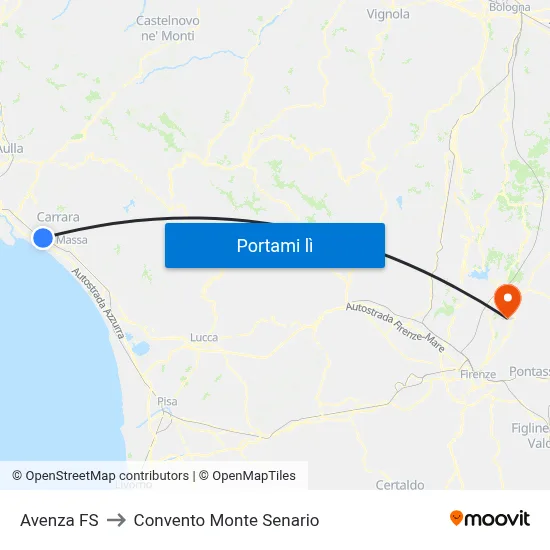 Avenza FS to Convento Monte Senario map