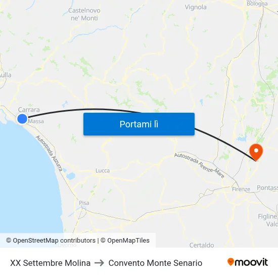 XX Settembre Molina to Convento Monte Senario map