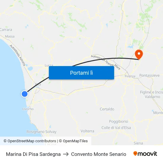 Marina Di Pisa Sardegna to Convento Monte Senario map