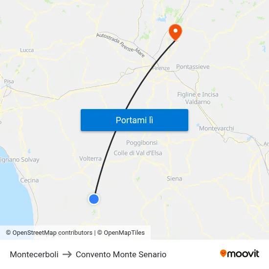 Montecerboli to Convento Monte Senario map