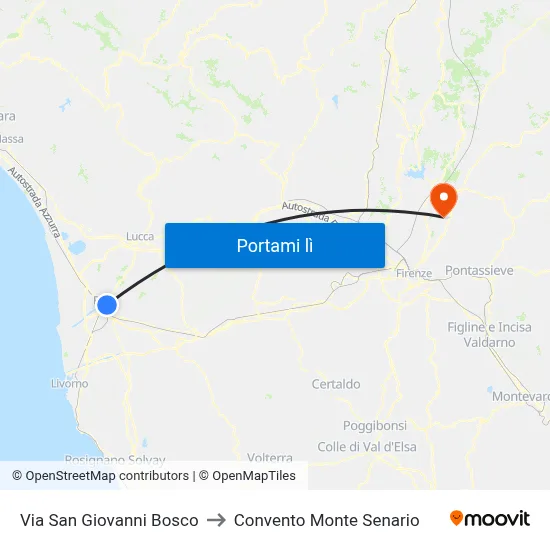 Via San Giovanni Bosco to Convento Monte Senario map