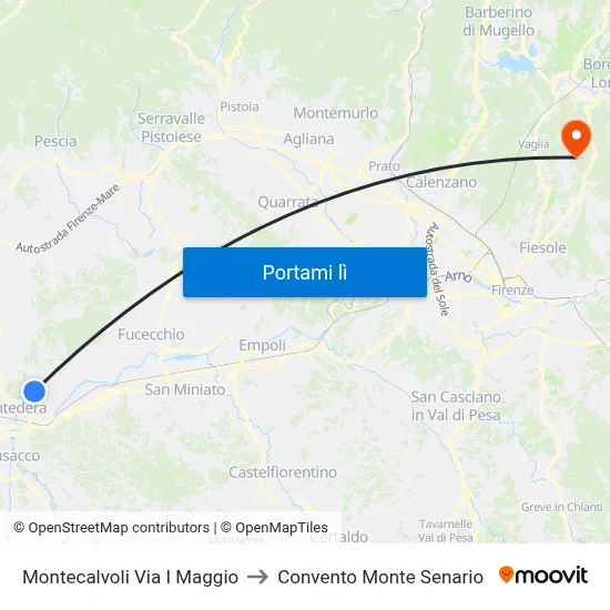 Montecalvoli Via I Maggio to Convento Monte Senario map