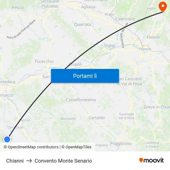 Chianni to Convento Monte Senario map