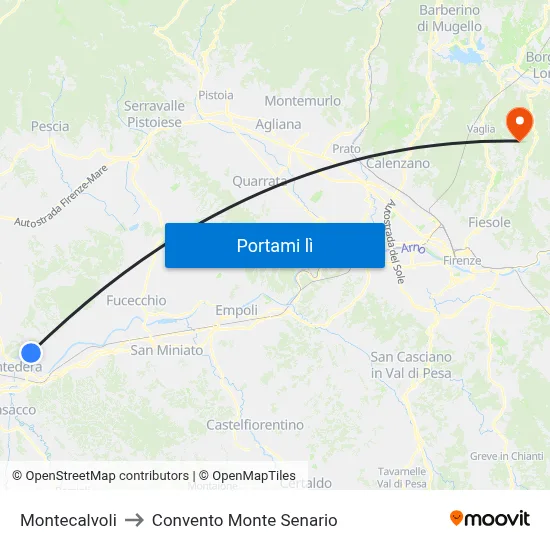 Montecalvoli to Convento Monte Senario map