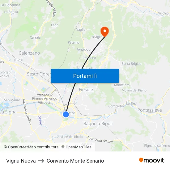 Vigna Nuova to Convento Monte Senario map