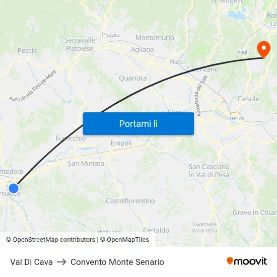 Val Di Cava to Convento Monte Senario map