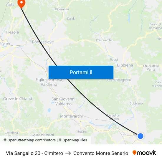 Via Sangallo 20 - Cimitero to Convento Monte Senario map