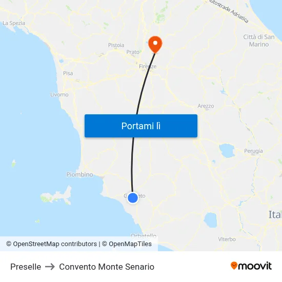 Preselle to Convento Monte Senario map