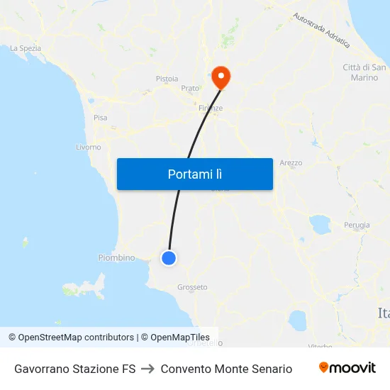 Gavorrano Stazione FS to Convento Monte Senario map