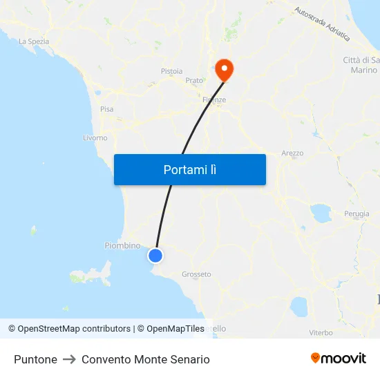 Puntone to Convento Monte Senario map