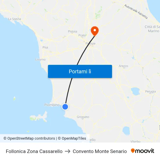Follonica Zona Cassarello to Convento Monte Senario map