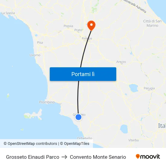 Grosseto Einaudi Parco to Convento Monte Senario map