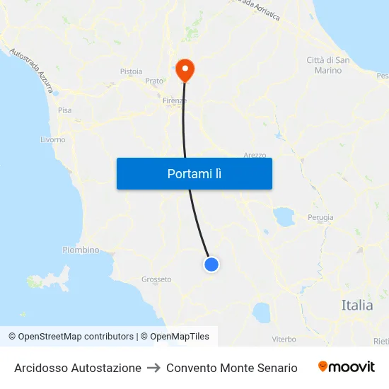 Arcidosso Autostazione to Convento Monte Senario map