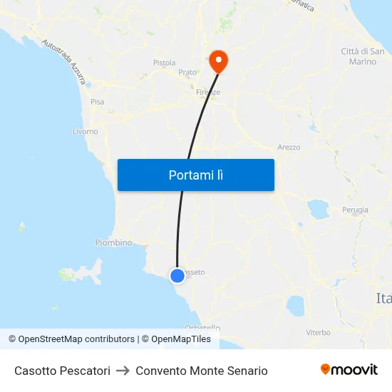Casotto Pescatori to Convento Monte Senario map