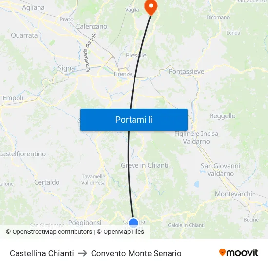 Castellina Chianti to Convento Monte Senario map
