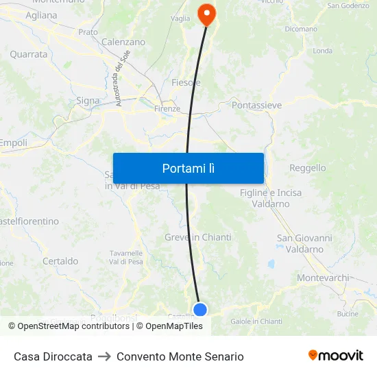 Casa Diroccata to Convento Monte Senario map