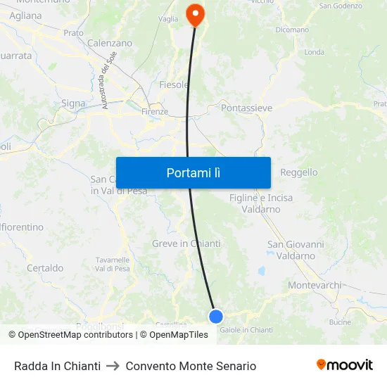 Radda In Chianti to Convento Monte Senario map