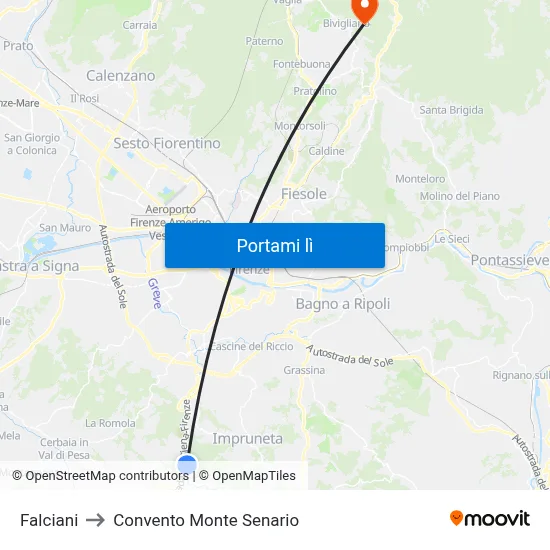 Falciani to Convento Monte Senario map