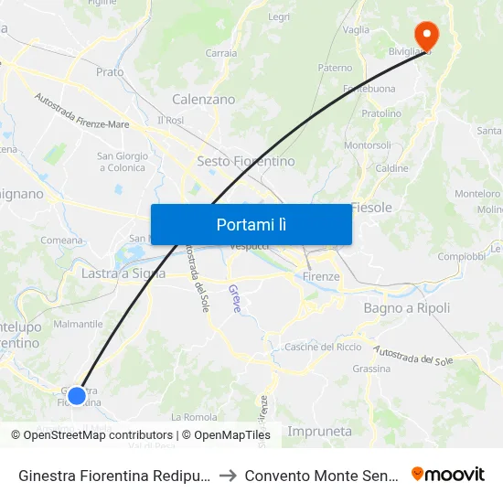 Ginestra Fiorentina Redipuglia to Convento Monte Senario map