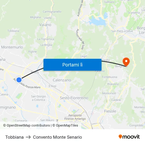 Tobbiana to Convento Monte Senario map