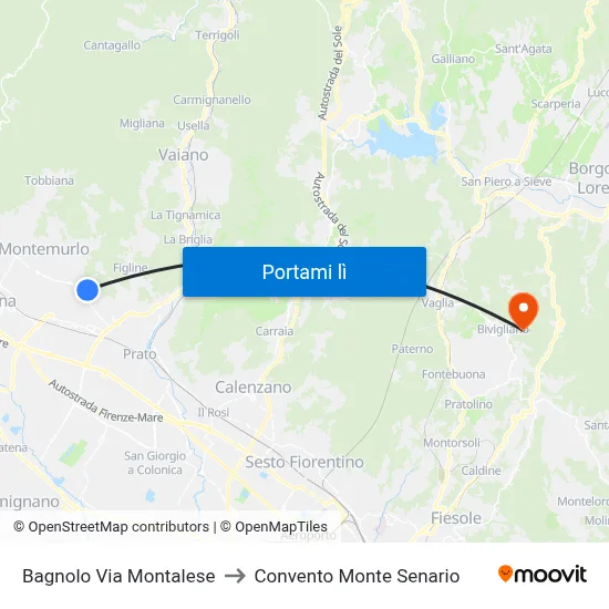 Bagnolo Via Montalese to Convento Monte Senario map