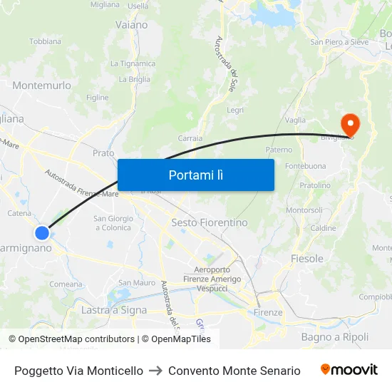 Poggetto Via Monticello to Convento Monte Senario map