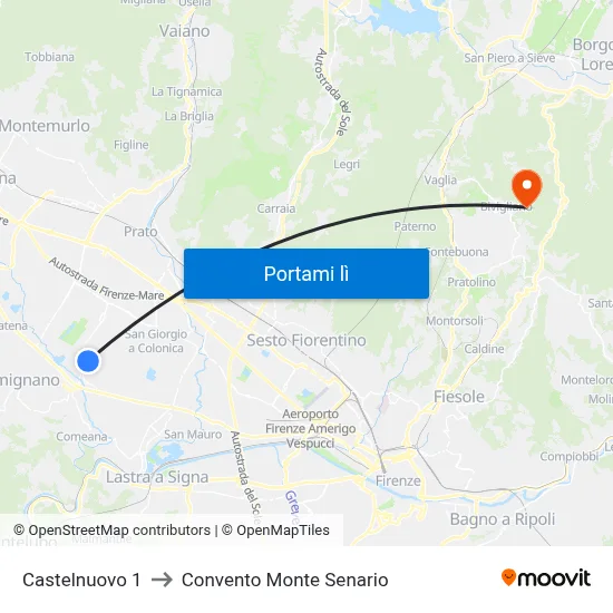 Castelnuovo 1 to Convento Monte Senario map