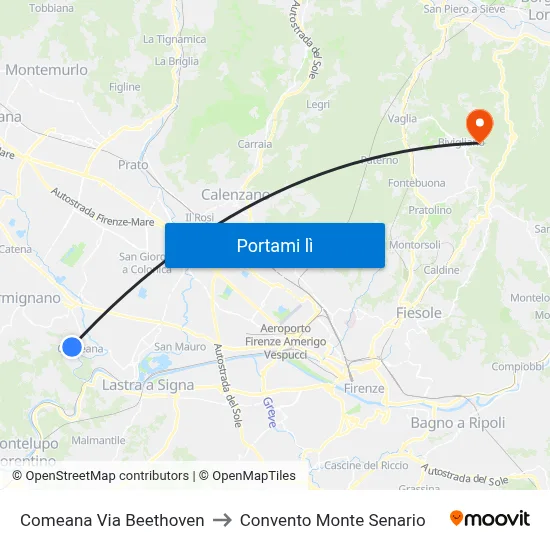 Comeana Via Beethoven to Convento Monte Senario map