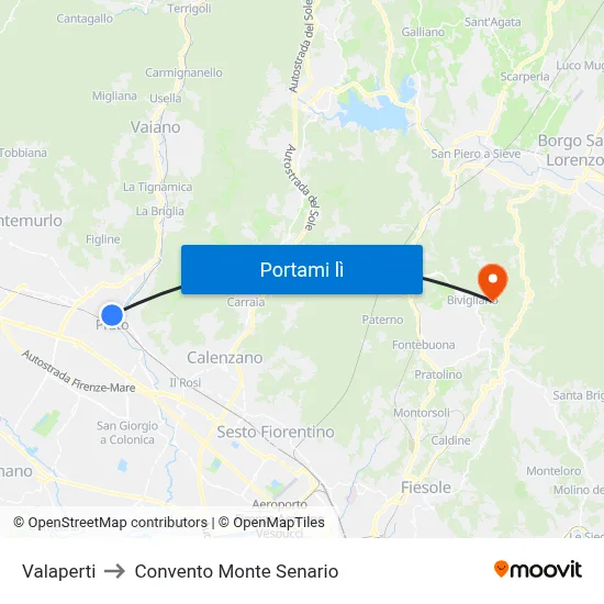 Valaperti to Convento Monte Senario map