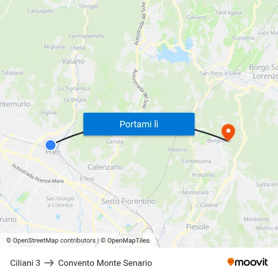 Ciliani 3 to Convento Monte Senario map