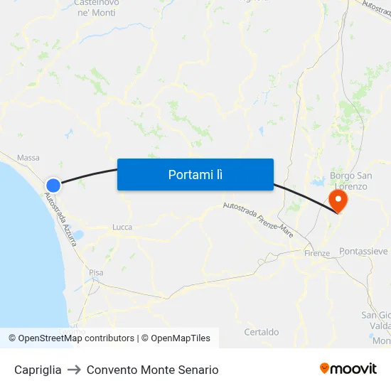 Capriglia to Convento Monte Senario map