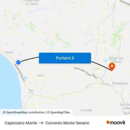 Capezzano Monte to Convento Monte Senario map